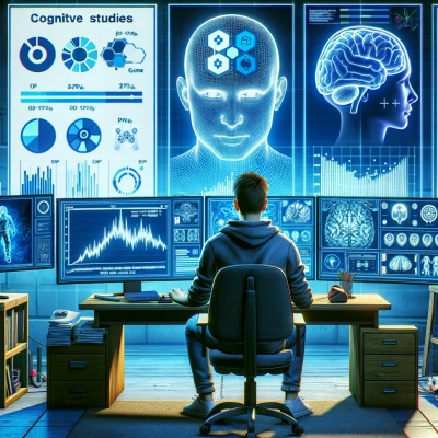 un psychologue qui analyse des graphiques de données et des scanners cérébraux liés à la psychologie des jeux vidéo