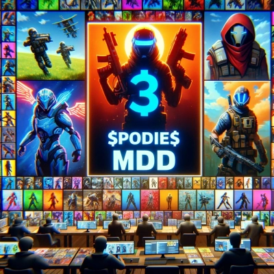 Représente une place de marché numérique dynamique avec divers mods et skins à vendre.