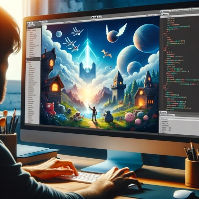 Un développeur utilisant le logiciel Unity, créant un jeu pour différentes plateformes