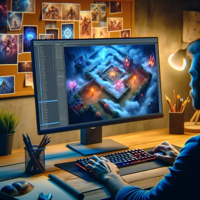 un développeur de jeux qui conçoit un niveau de jeu vidéo compétitif sur un ordinateur