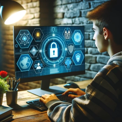 Une personne s'initiant à la cybersécurité par le biais d'un jeu informatique éducatif