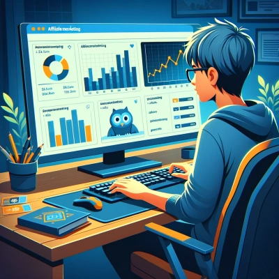 un adolescent qui analyse les performances de ses campagnes de marketing d'affiliation sur un ordinateur