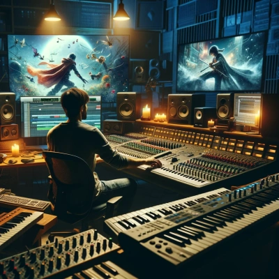 Un joueur plongé dans un jeu vidéo, portant un casque et profitant d'une musique et d'effets sonores immersifs.
