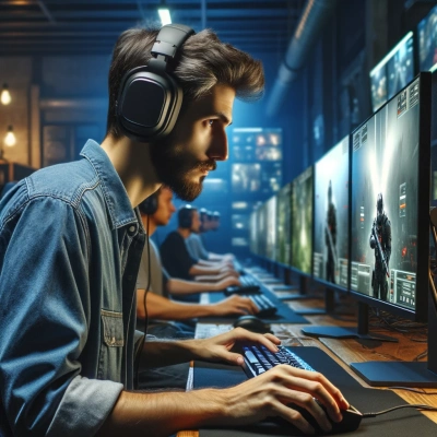 Présentation d'une personne concentrée dans un environnement de jeu professionnel