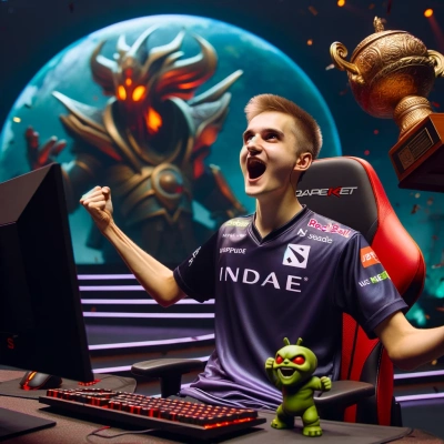 un joueur professionnel de 'Dota 2' célébrant une victoire